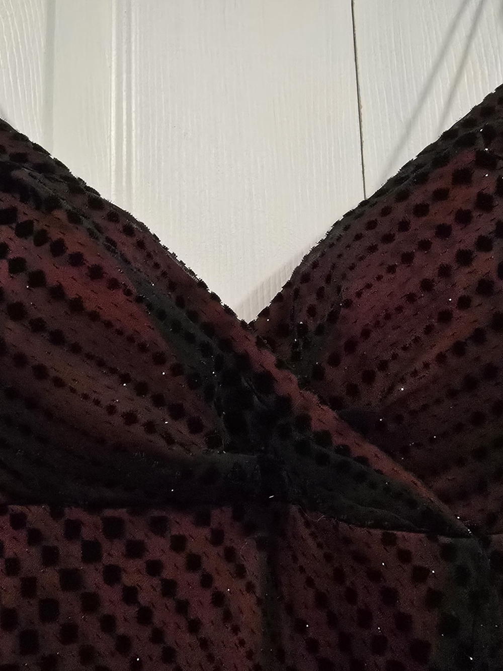 Spaghetti-Strap Red Ball Gown With Black, Sparkling Overlay - Picture 2 of 5